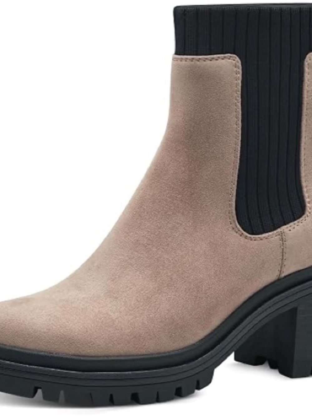 Taupe Suede Chelsea Bootie with Black Ribbed Panel